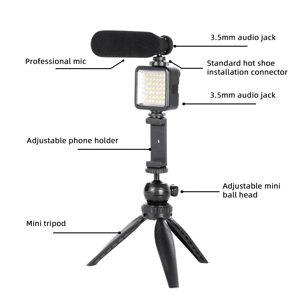 
Professional Vlog Microphone with LED Light for Broadcasting Communication Video Recording 