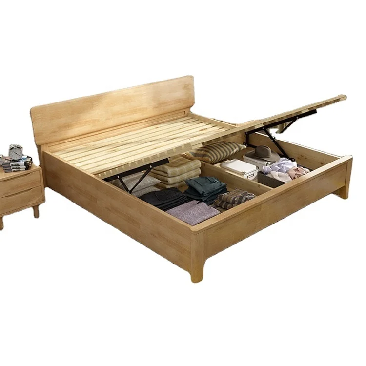 
2020 Nordic modern simple design bedroom furniture king size luxury solid wood beds 
