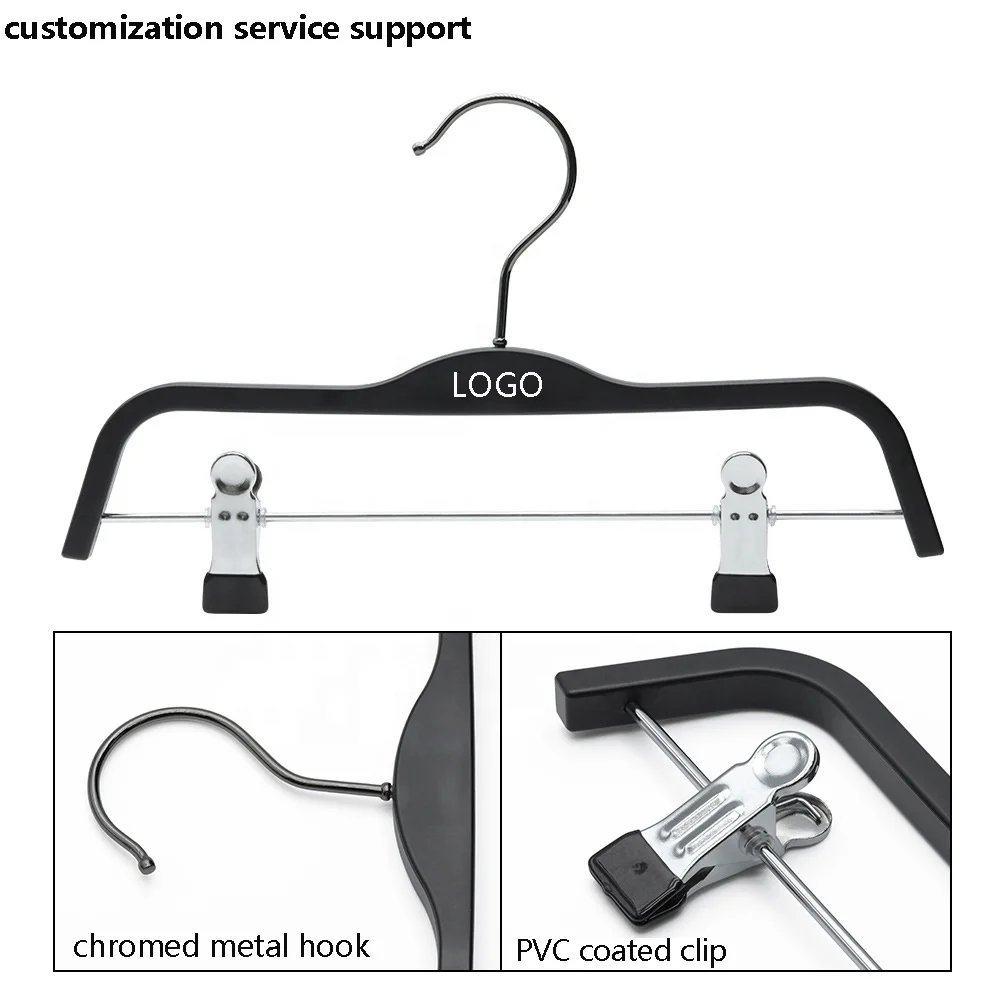 Brand Customized High-Quality Lightweight Plastic Hanger For Suit Imitated Black Plastic Trousers Hanger Bottom Hanger With Clip