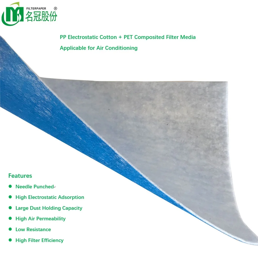 Medium efficiency needle-punched non-woven fabric electrostatic-charged air filter media applied in HVAC
