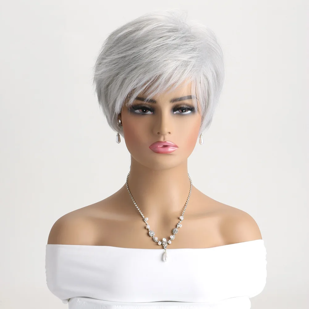 wholesale  brown short wigs short pixie cut wavy synthetic wigs  short synthetic grey  wigs