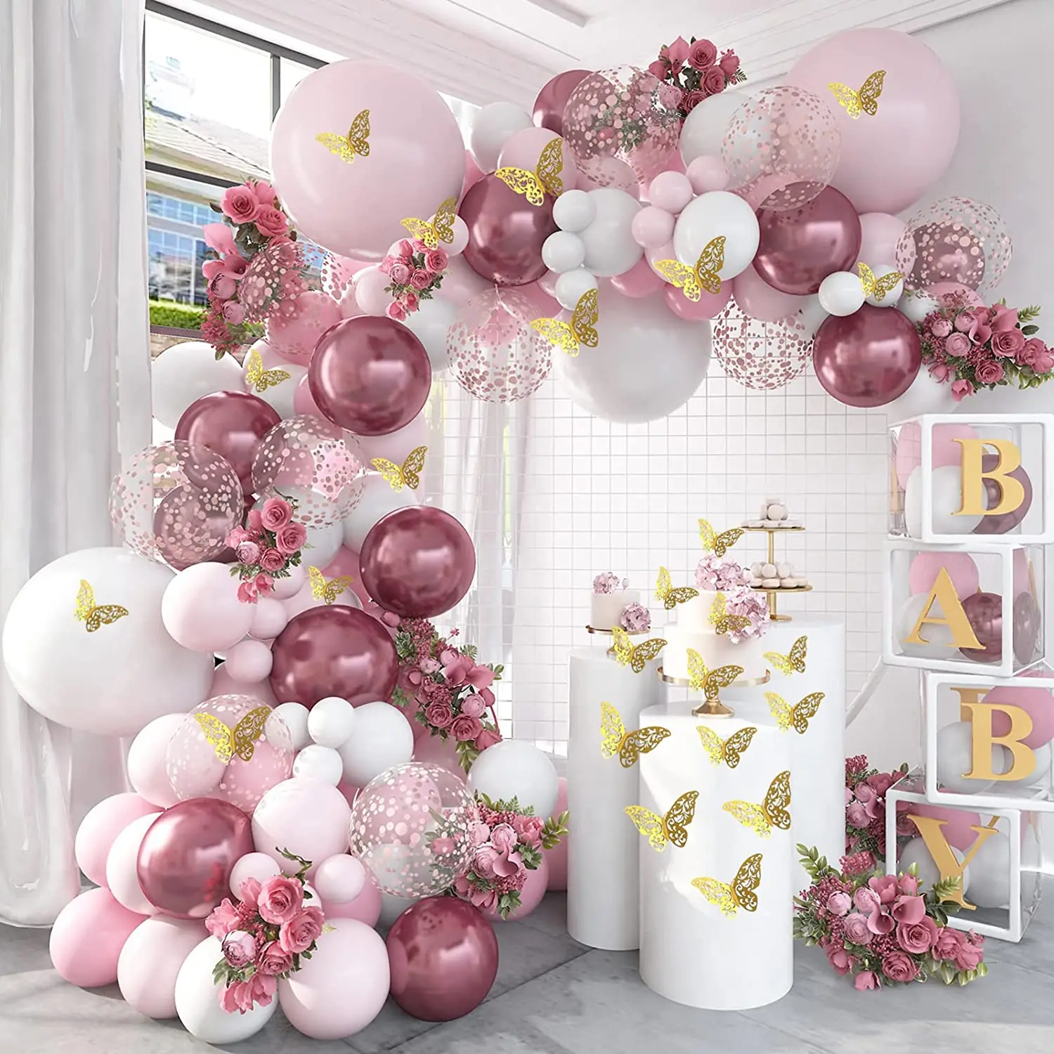 Butterfly Purple Balloon Garland Arch Kit Happy Birthday Party Decor Kids Baby Shower Latex Ballon Chain Wedding Party Supplies