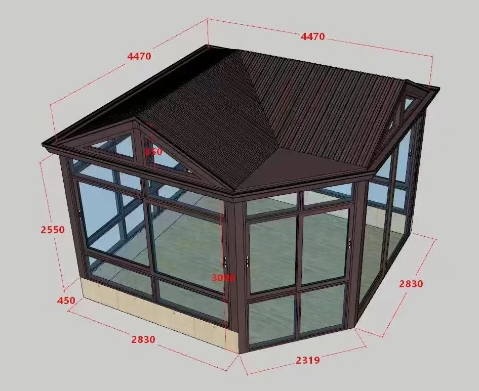 Waterproof Wood Frame Sun Room for Apartment with Polygon Roof Molding