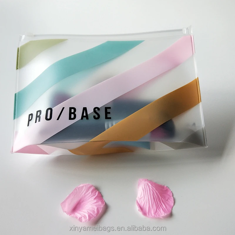 custom eco BPA free soft slider zipper eva makeup bag clear frosted toiletry bag with expandable base