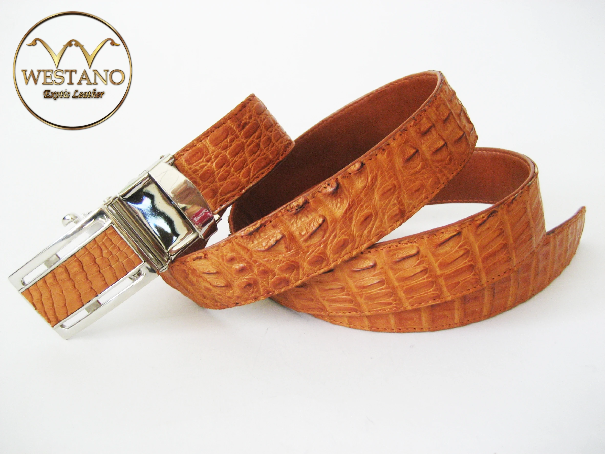 Genuine Belly Crocodile Leather Belt. Black Crocodile Belt. Siamensis Crocodile. Automatic Buckle. Made in Thailand
