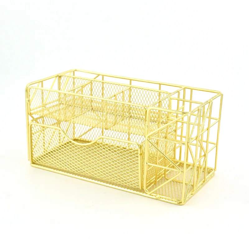 Multifunctional Desktop 4 Compartments Metal Mesh Desk Organizer Office Storage Caddy Pen Pencil Holder