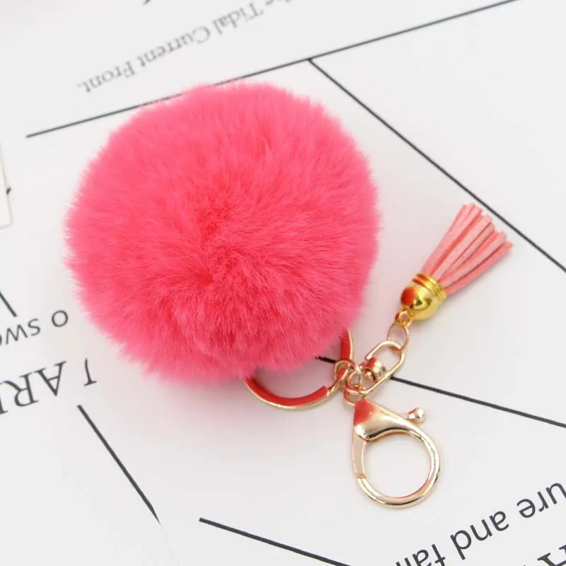 8cm Fluffy Pom Pom Keychains Faux Rabbit Fur Pompom With Silver Keyring Cute Key Accessories Christmas Gifts
