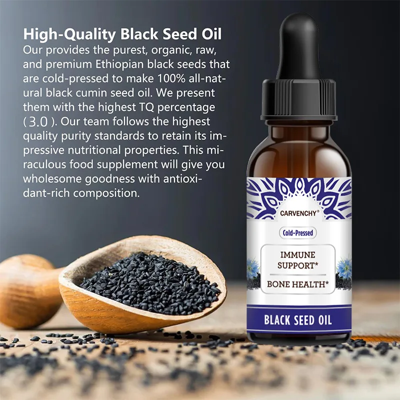 Black Cumin Seed Oil,  100% Pure Natural  Black Seed Oil, Cold-Pressed Nigella Sativa - Rich in Vitamin D3