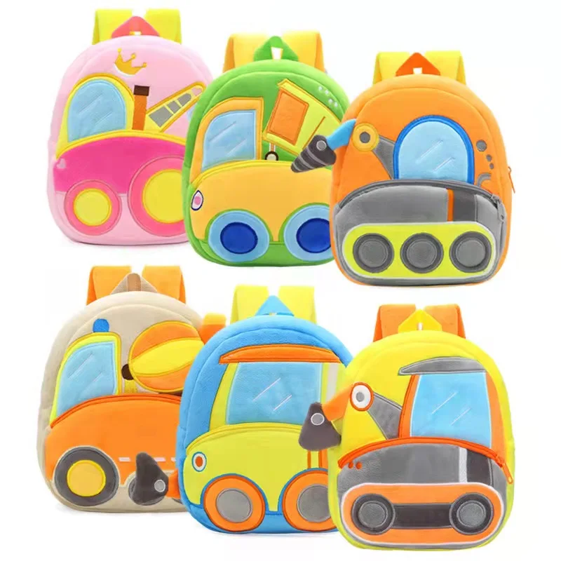 TS New Kids Car Plush Backpack Cartoon Baby Soft Kindergarten School Shoulder Bag Stuffed Bag