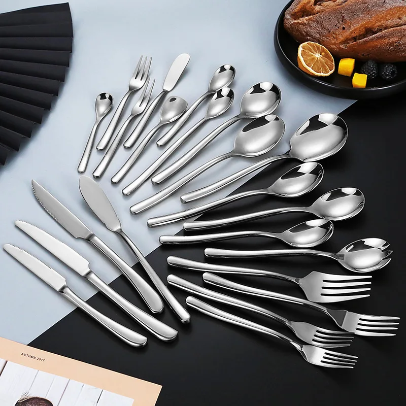 Hotel Talheres French Moonlight Cutlery Stainless Steel Full Table Cutlery Set Thick Handle Flatware Set