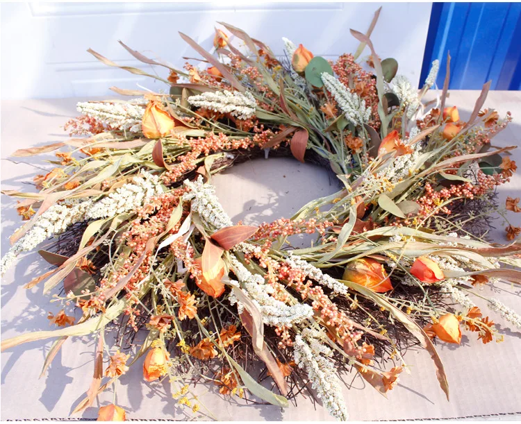 Front Door Wreath Grain Wreath Harvest Gold Wheat Circle Garland autumn wreath for Front Door Wedding Home Decor fall garland