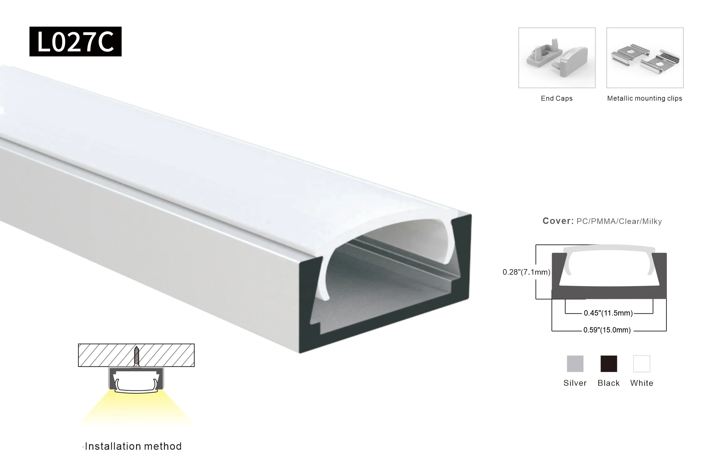 High quality U Shape Black Alu 6063 Extrusion Housing Channel Diffused Cover For Lighting Strip bar Surface Led Profile Aluminum