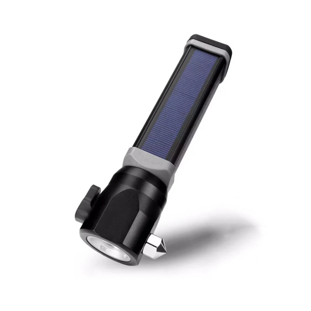 Solar and USB Charge Bike Light Outdoor Multifunctional Car Safety Hammer Seatbelt Cutter Magnet attraction Flashlight