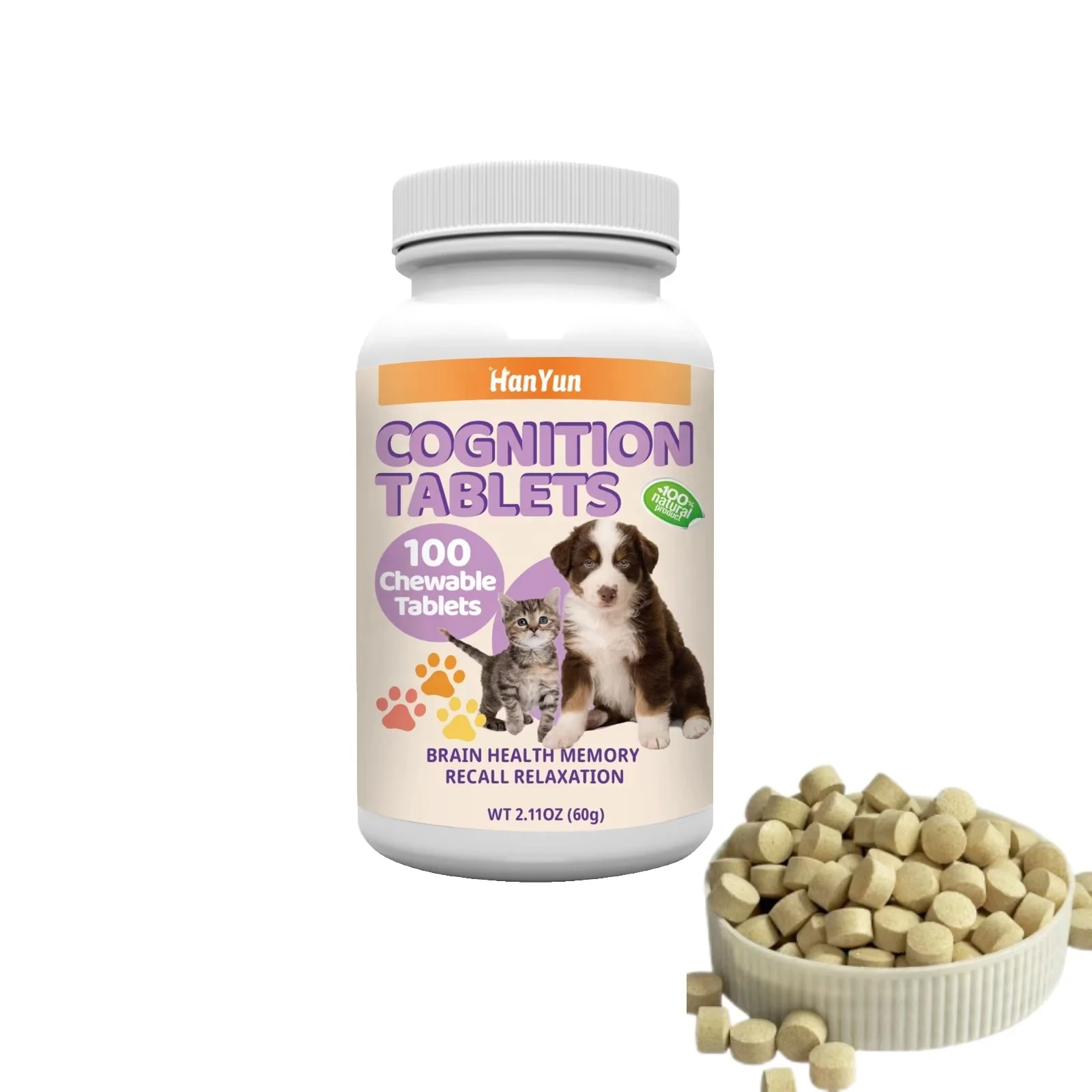 Wholesale Pet Supplement Cognition Tablets for Dogs Cats with DHA Gold Brain Health Memory Nervous System Support Free Samples