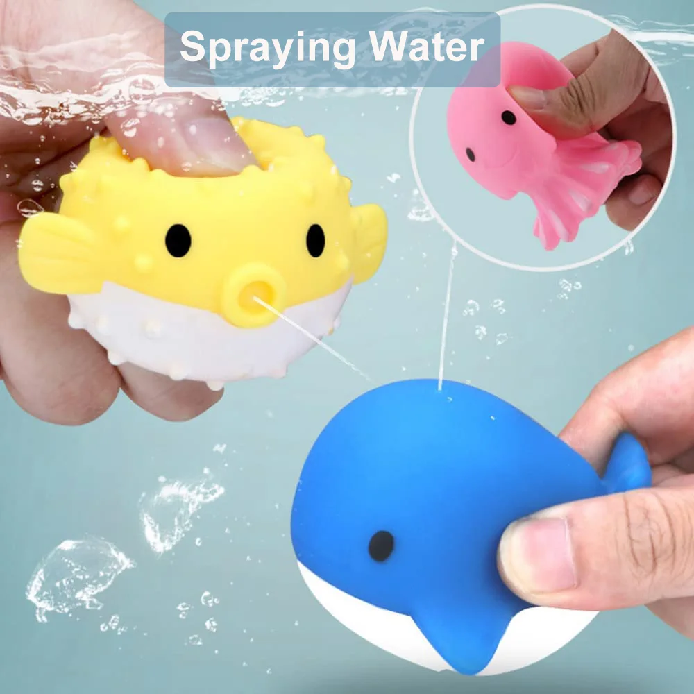 Water spray Rubber Bath Toy Animal Child Baby Bathtub Water Squirter Bath Toy No Hole Mould Set Toddler Sea Animal Bath Toy