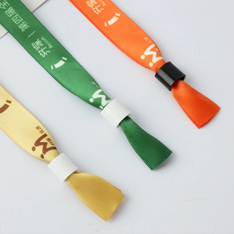 Custom Design Logo Event Souvenir Festival Gifts Satin Woven Thread Textile Wristband for Promotion