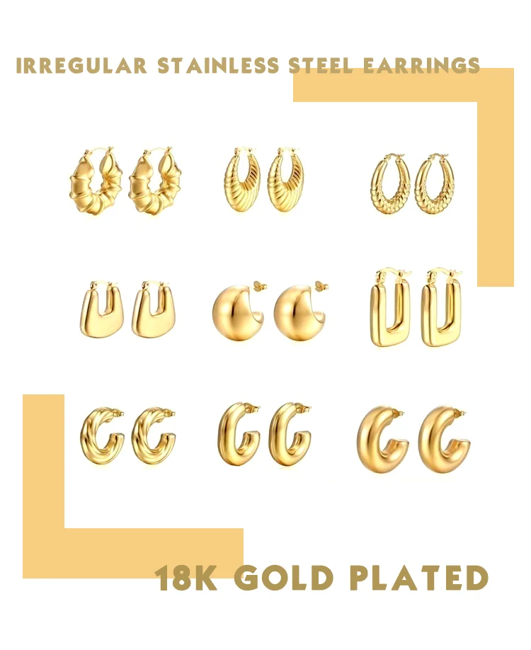 Fashion Stainless Steel Geometric Earrings Wholesale Bulk 18K Gold Chunky Tear Drop Statement Earrings Hoop Jewelry Women