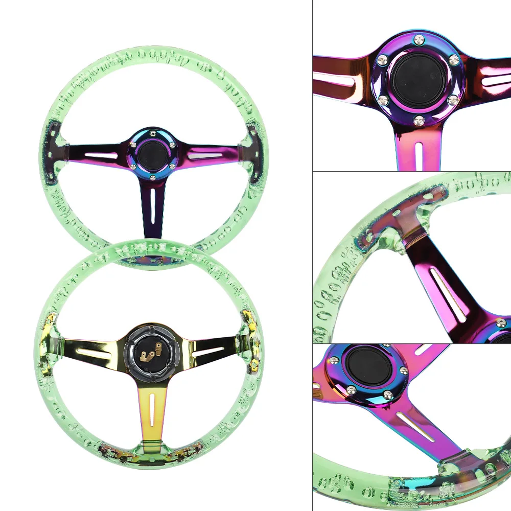 Universal 14 Inch Titanium burnt blue Neo chrome Bracket clear Acrylic Car Racing Drifting Steering Wheel