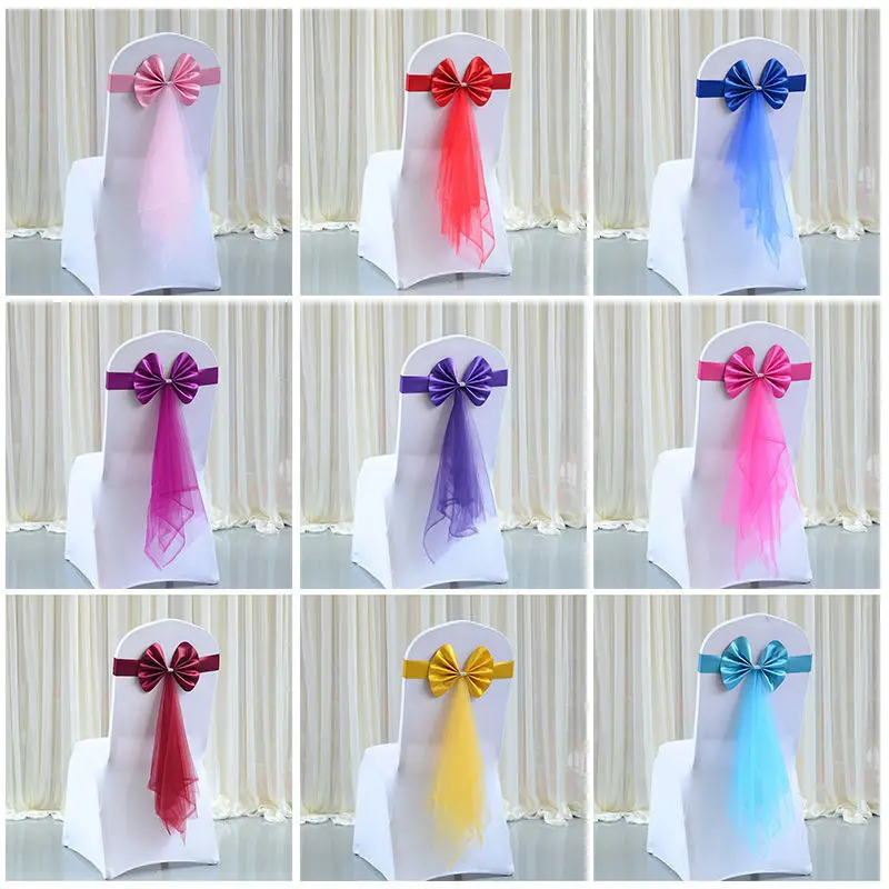party accessories tulle tassel chair sashes satin bow-tie gold chair sashes chair bands for wedding decoration