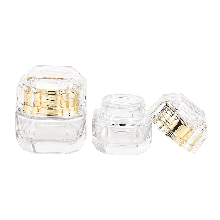 New Design 30g 50g 30ml 50ml 110ml 130ml Luxury Color Skincare Cosmetic Glass Bottle/jar Set With Golden Lotion Pump And Dropper