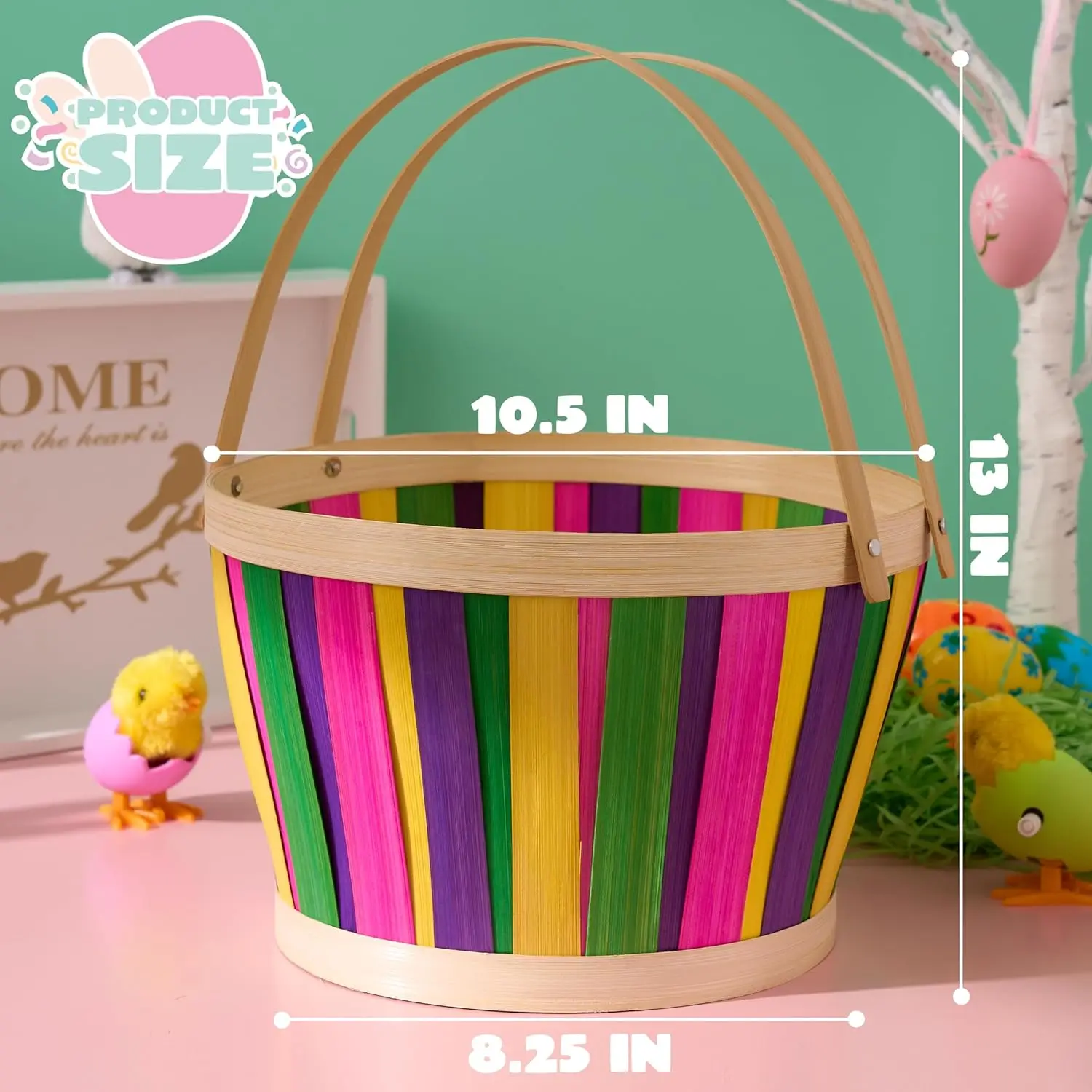 Easter Empty Gift Basket with Folding Handles for Easter Egg Hunt Kids Party Treats & Picnic Made from Rattan