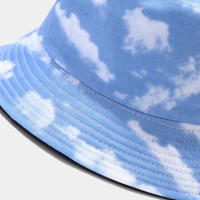 New Blue Sky and White Clouds Fisherman Hat Female Outdoor Leisure Reversible Cheap Bucket Hat Custom logo for Women RTS  Blank
