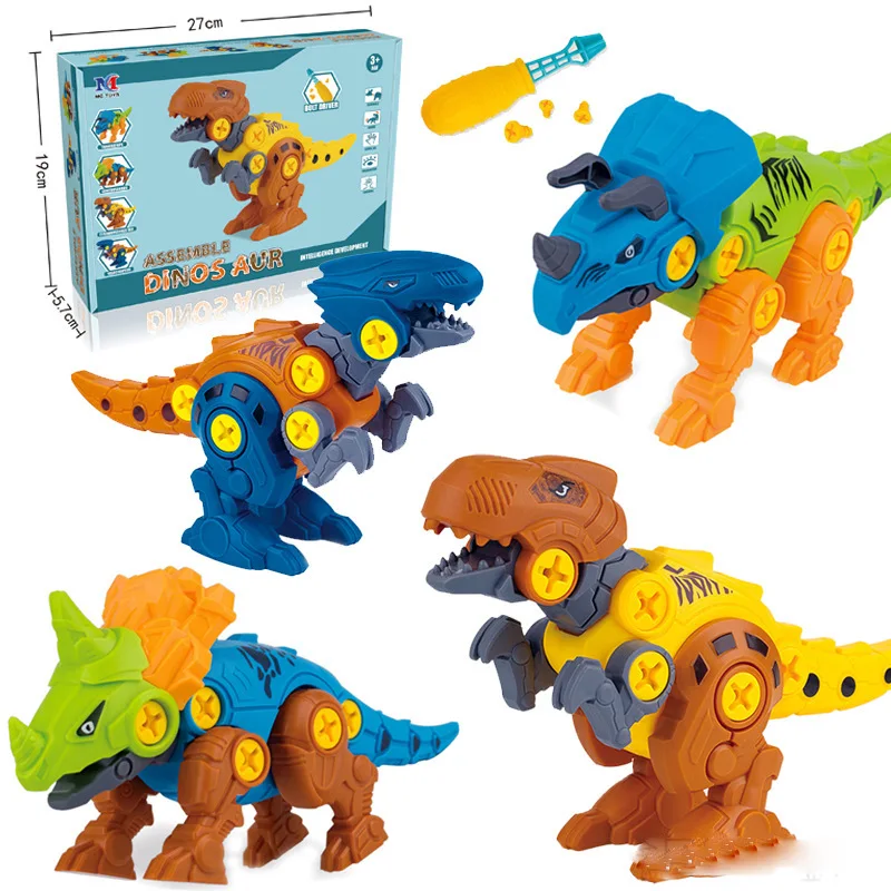 Manufacture Disassembly and assembly dinosaur toy with mini screwdriver diy removable combination construction set toy for kid