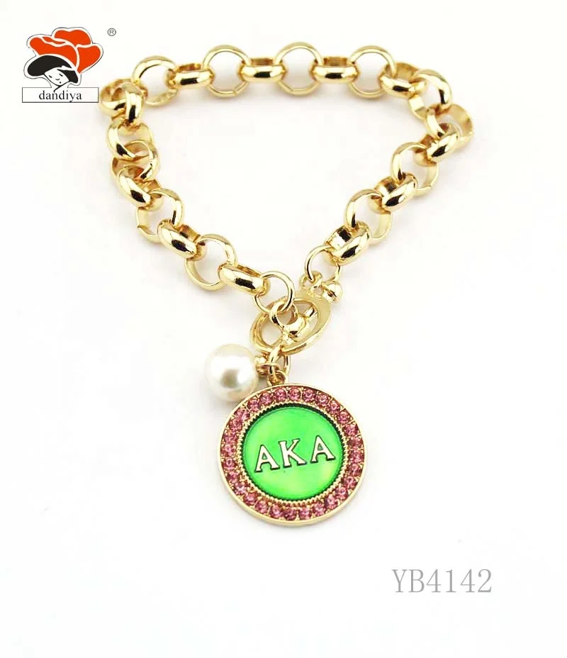 Round pendant Rhinestone  Link Bracelet Jewelry Greek Sorority &Fraternity products for DST AK DELTA ZETA
