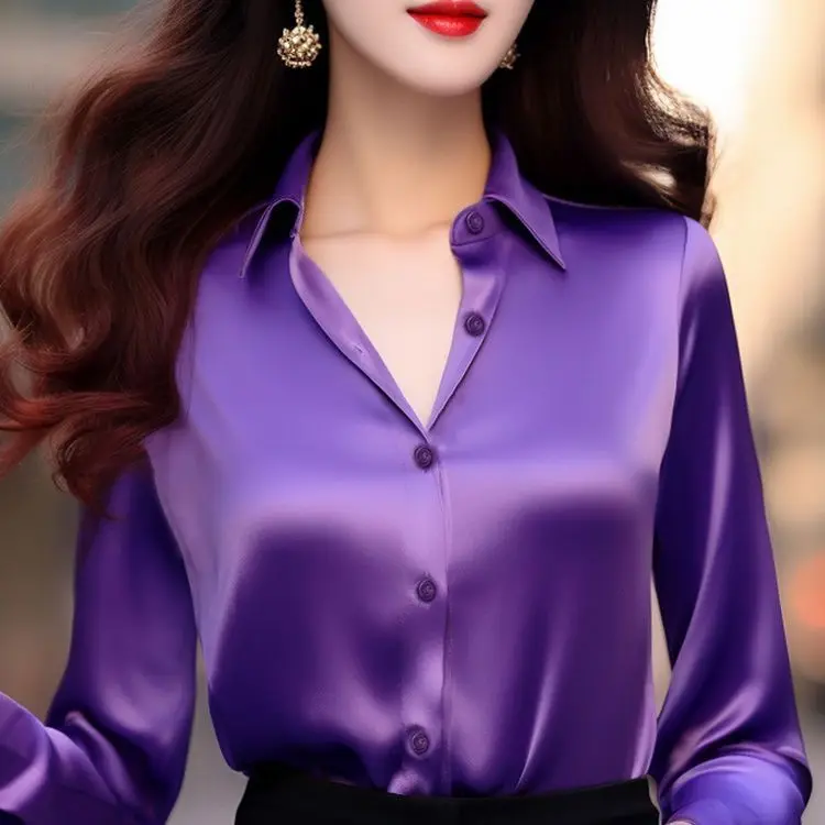 2024 European American Design Professional Tempered Luxury Retro Purple Long-Sleeved Shirt High-Grade Light Sensation Sexy