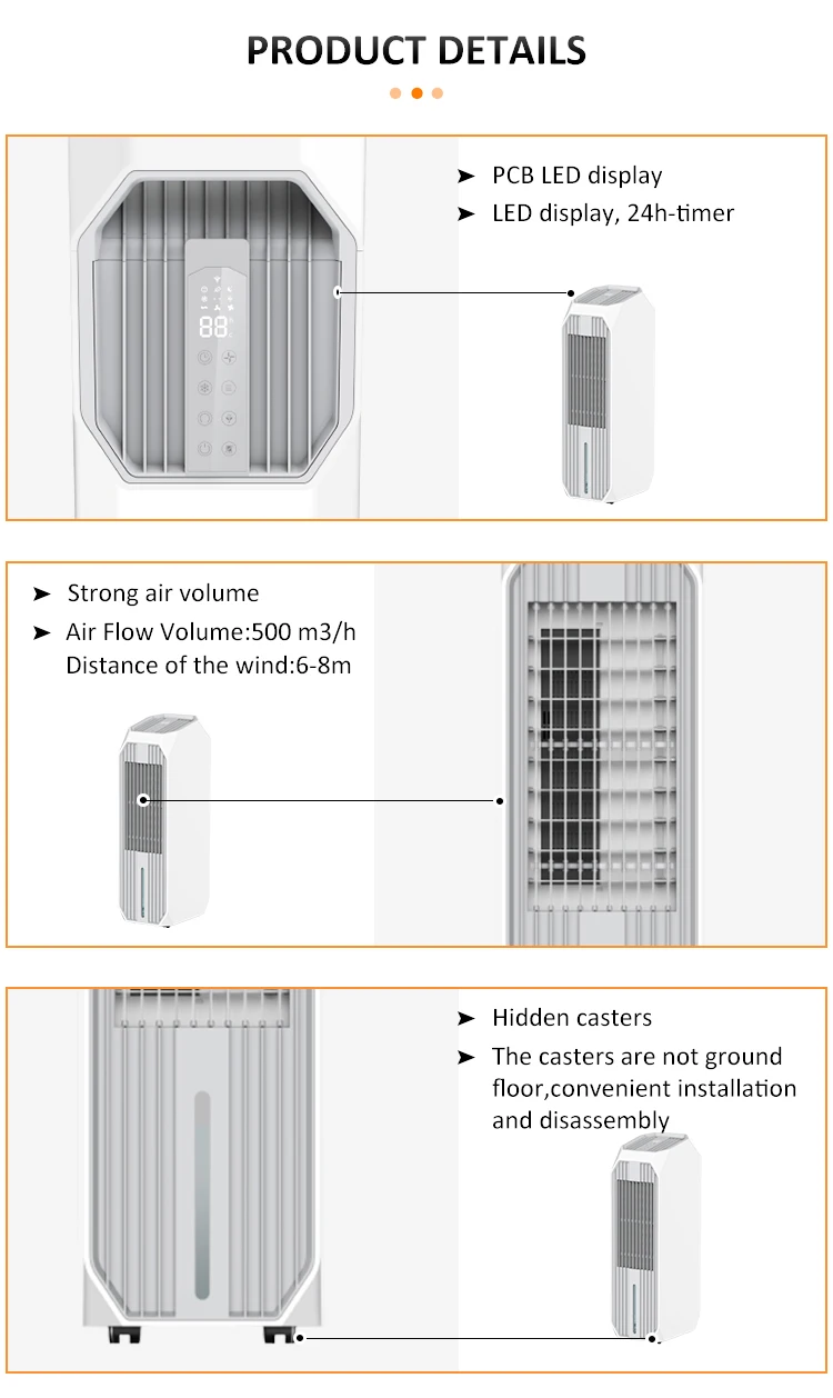 LED display noiseless 7L water room home portable air coolers with remote control tower fan cooler