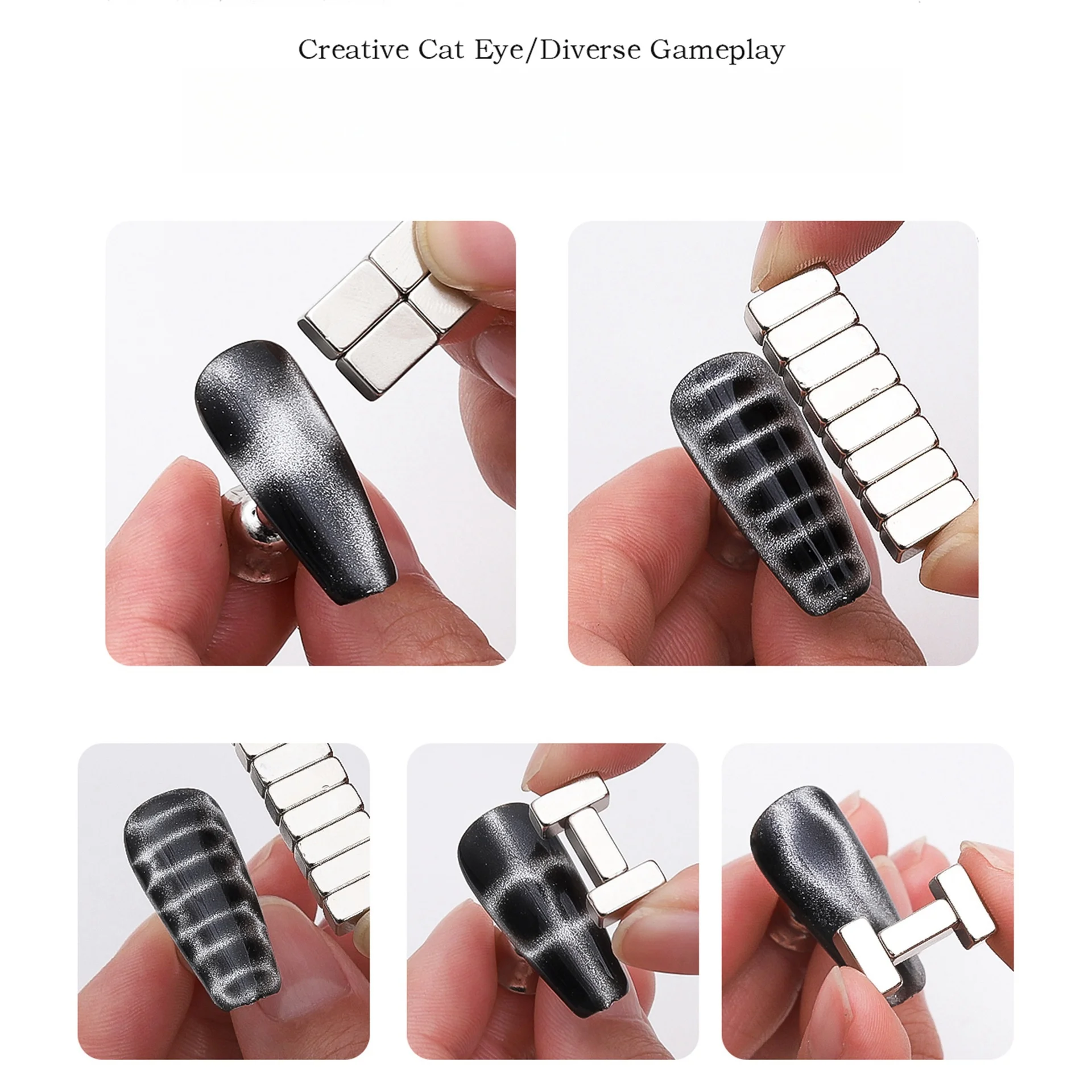 12 Pcs Nail Small Brick Magnet Crocodile Snake Cat Eye Magnet Multi-Functional Block Powerful Magnet DIY Manicure Nail Art Tool