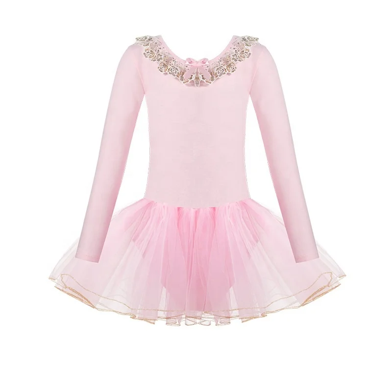 Kids Long Sleeve Ballet Leotards with Skirt Sparkly Sequin Lace Mesh Dance Costume Ballerina Outfits Little Girls Ballet Dress