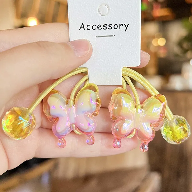 High Quality Girls Butterfly Hair Ties With Ball Ponytail Knockers Kids Ball Hair Tie Hair Bubbles For Kids