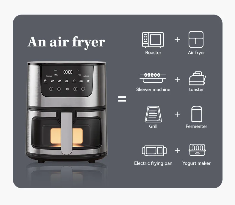 2024 Household 8L stainless steel high power oil free air fryer oven