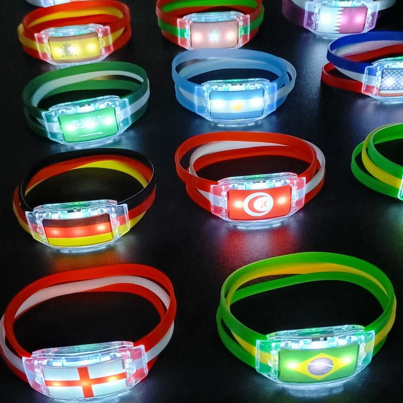 Festival Personalized Glowing Elastic Light Up Luminous Nfc Rfid Led Silicon Custom Promotional Wristbands Flag Bracelet