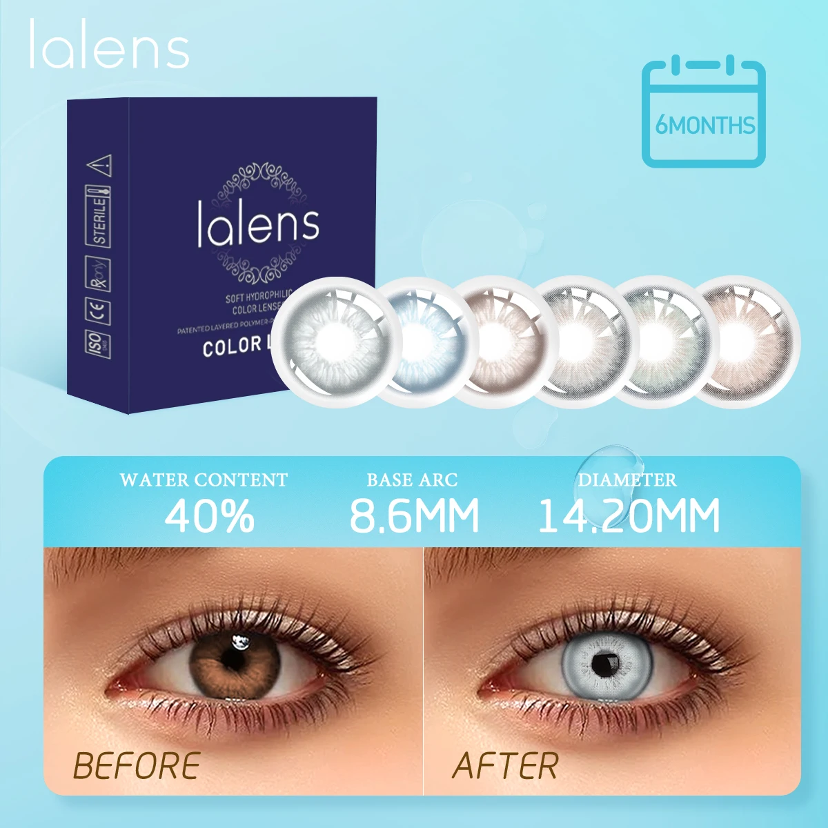 Lalens Brand 6 Months Use -2.00 Contact Lenses Manufacture China Prescription From Plano To 800 Clear Colored Contact Lenses