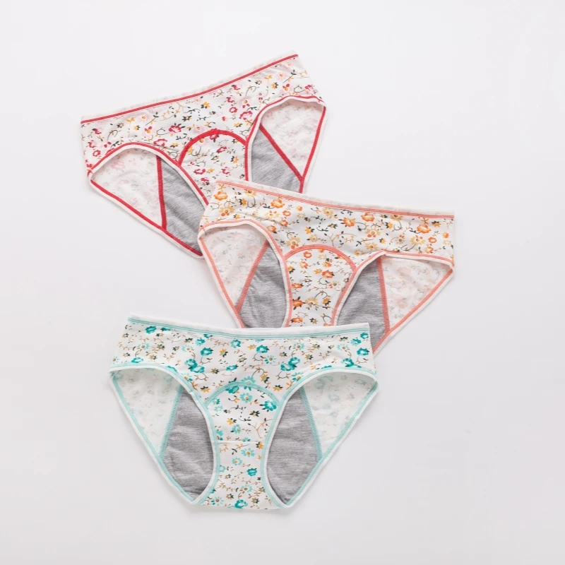 Plus Size Women 3 Layers Pattern Print Absorbent Briefs Postpartum Incontinence Period Menstrual Underwear 3 Pack