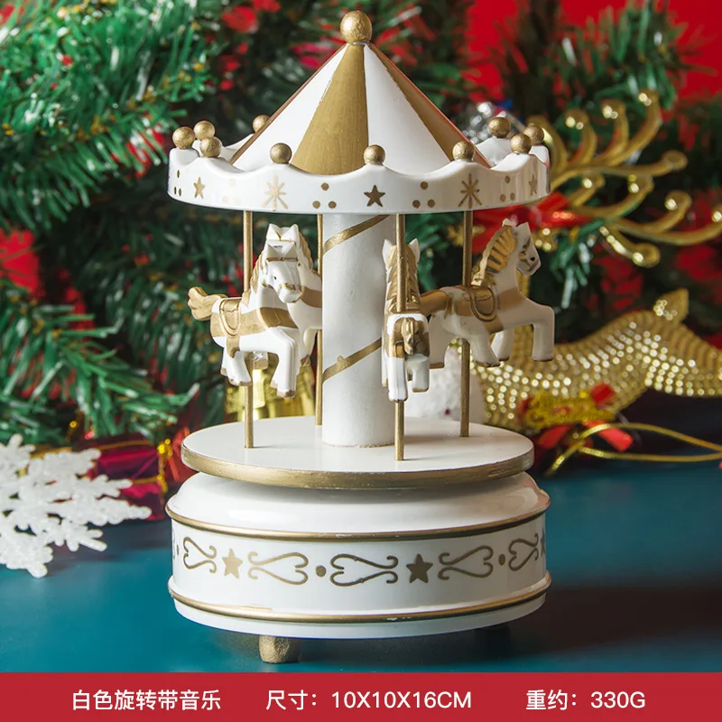 Merry-Go-Round Wooden Music Box Creative Home Decorations for Children Christmas & Birthday Presents Made of Wood