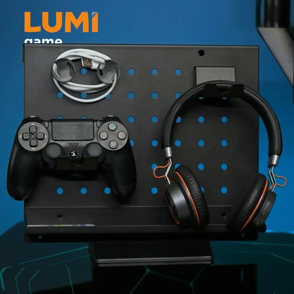 DA06 Metal Gaming Pegboard Desk Organizer Shelving Black Office Tool Hanging Wall Mount Control Peg Board For Organization