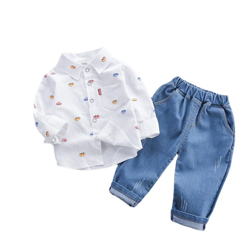 Online Shopping China Kid Clothes Set 2 Piece Printed Shirt Denim Jeans Boy Casual Clothing Set For Autumn
