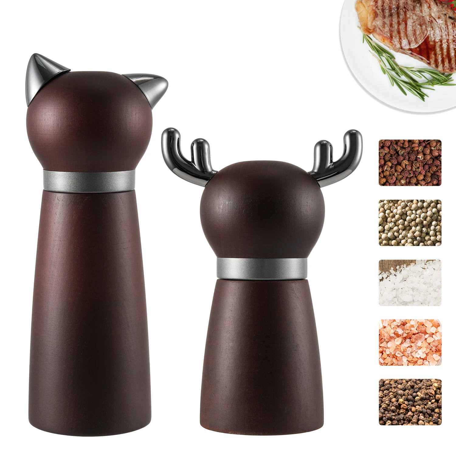 Deer Shape Pepper and Spice Mill High Grade Gifts Beech Wood Ceramic Core Slatunique Design Manual Salt and Pepper Grinder