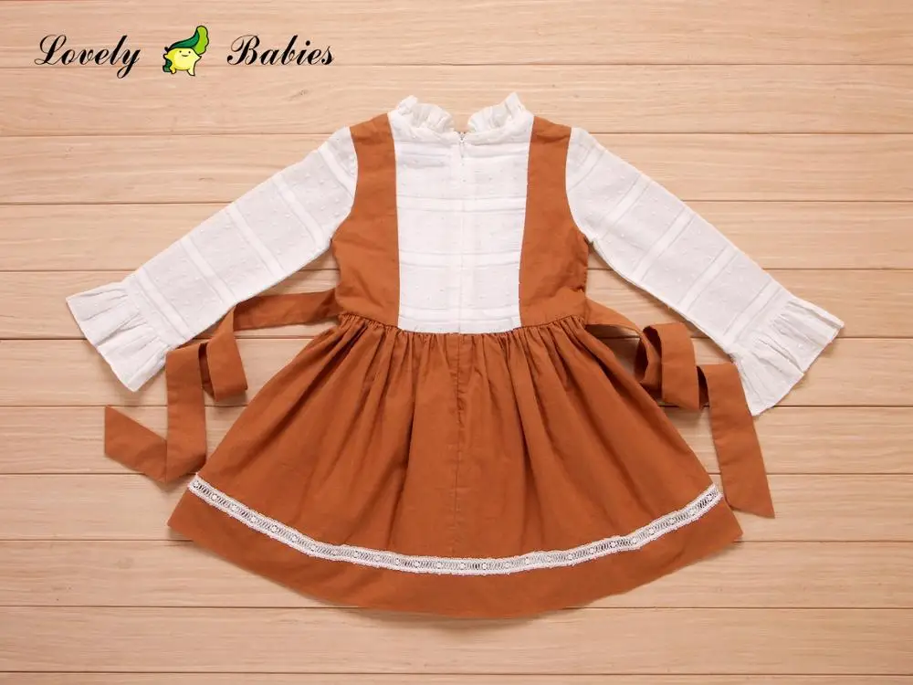 children western wear wholesale Newest girls fashion clothes girls Sailor Collar brown  lace silk cute girl dress