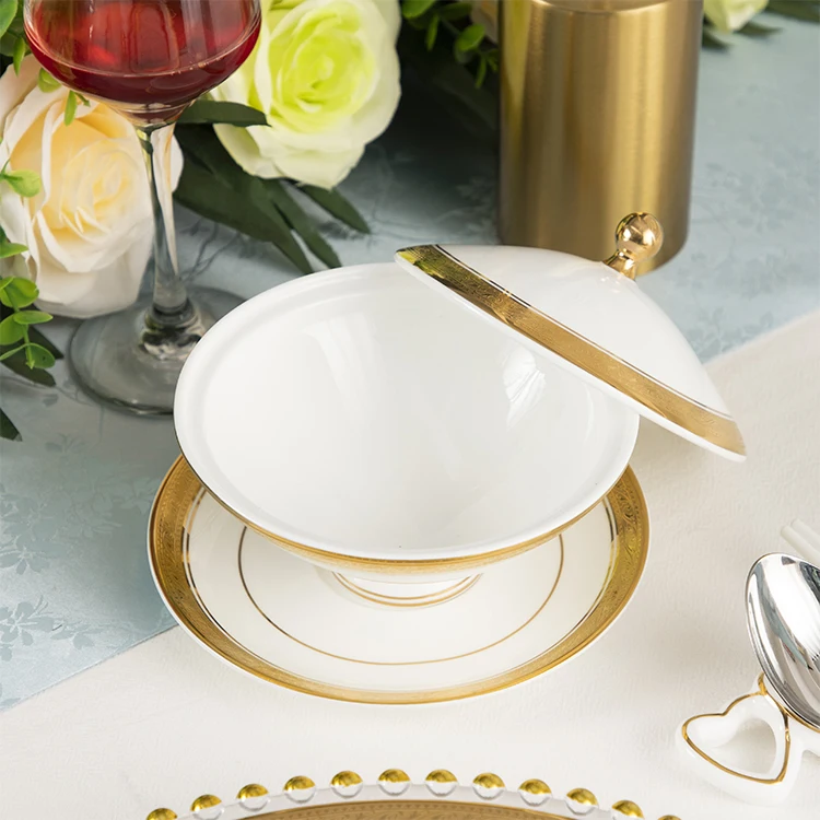 PITO Dinnerware Plate Set Steak Plate Classic Tableware Dinnerware Set for Hotel Gold Style Ceramic Royal Luxury Bone China