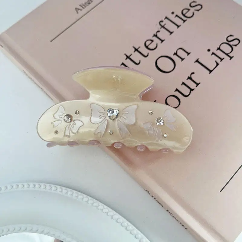Wholesale custom cute acetate hair claw clips girls rhinestone metal backings bow hair accessories