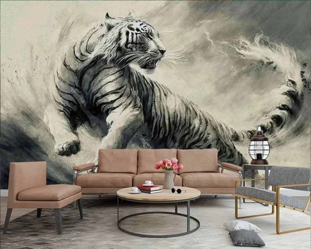 Factory direct custom graffiti 3d wallpaper mural home wallpaper decoration Domineering beast white tiger