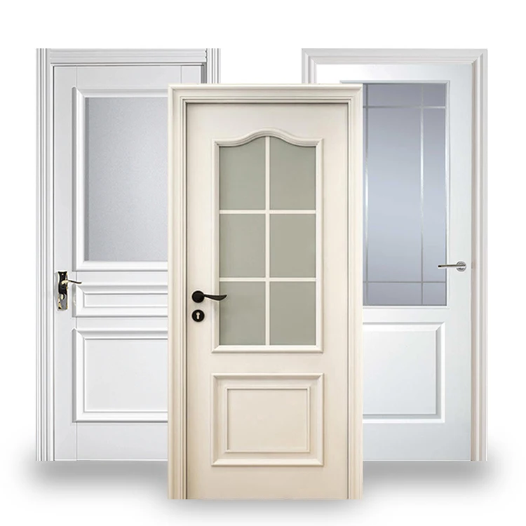 Interior room half glass hdf wooden doors custom made modern indoor decorative frosted glass mdf wood single door
