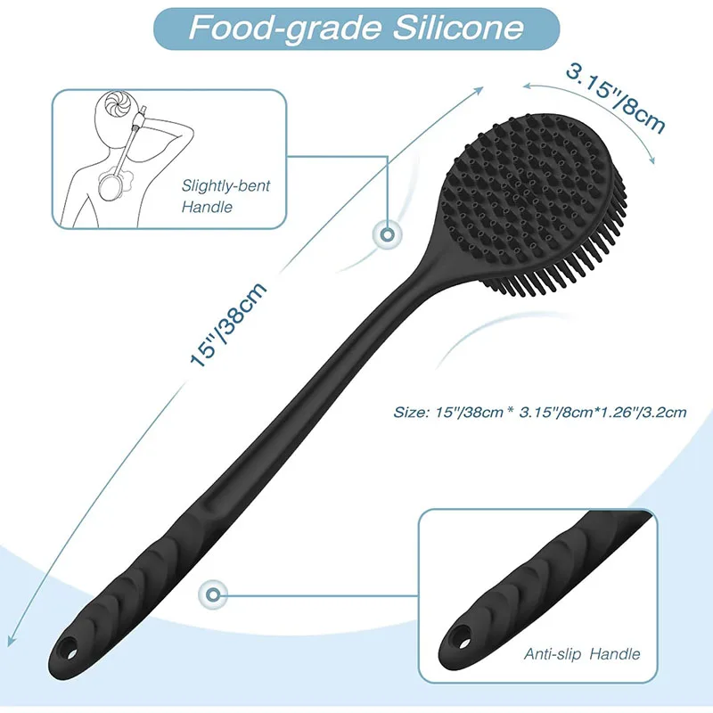 Silicone Bath Brush Body Back Scrubber for Shower Lengthen Bath Body Brush with Long Handle Exfoliating Massage Back Scrubber