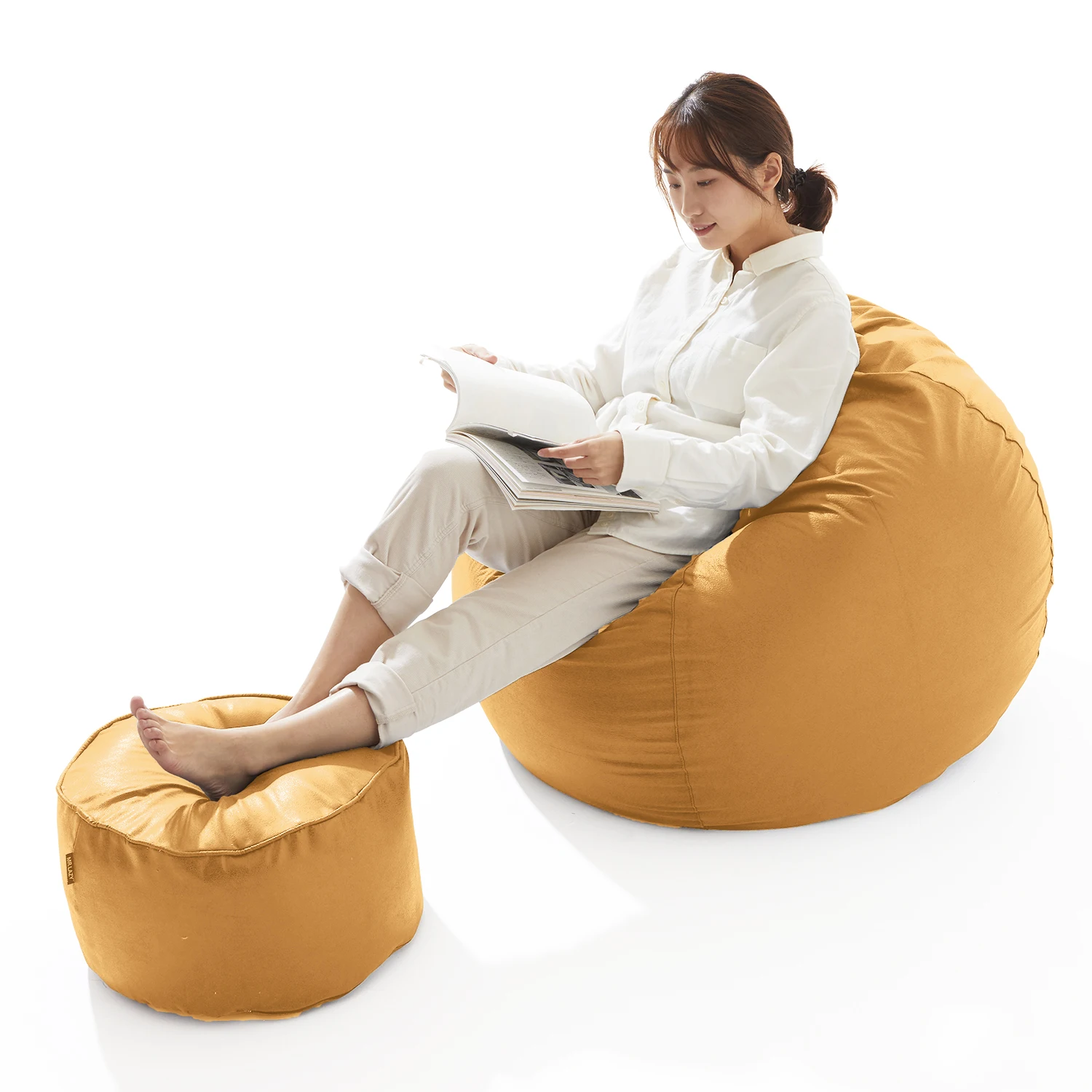 
OEM Tatami Bean Bag Simple Blue Round Shoes Changing Sofa Foot Stool 