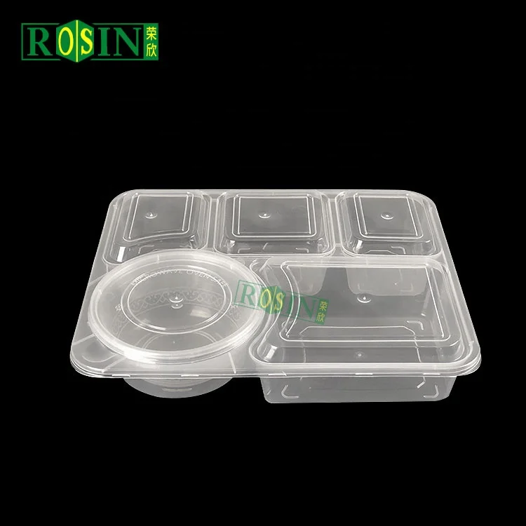 5 Compartments Microwavable Disposable Takeaway Food Lunch Box Plastic Food Meal Prep Container With Lid