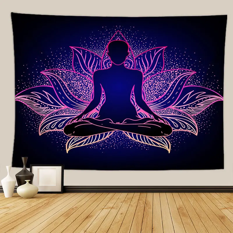 Wholesale Custom Printed Wall Hanging Decoration Led chakra Yoga Meditation Backdrops Tapestry